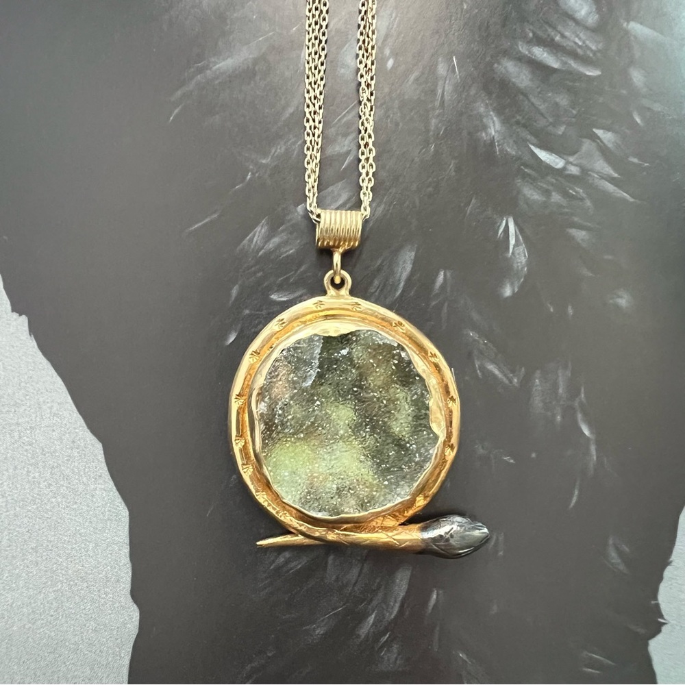 JOUEL • Druzy Gold Snake Pendant Multi Chain Necklace
